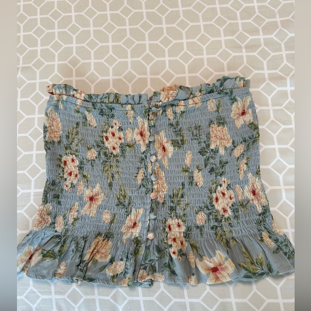 American Eagle strapless crop top, medium size, light blue floral